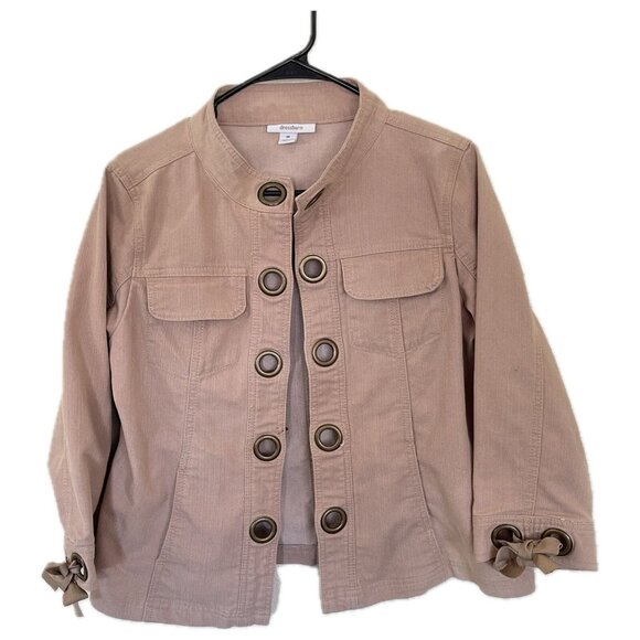 Dress Barn Tan Mock Neck Grommet Jacket w Ribbon Bow Detail - Picture 1 of 6